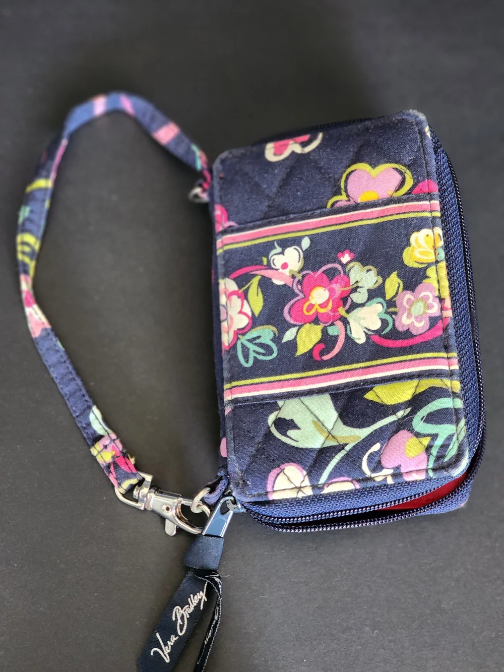Vera Bradley Navy Quilted Floral Wristlet Wallet with Multicolor Blooms - Picture 2 of 5